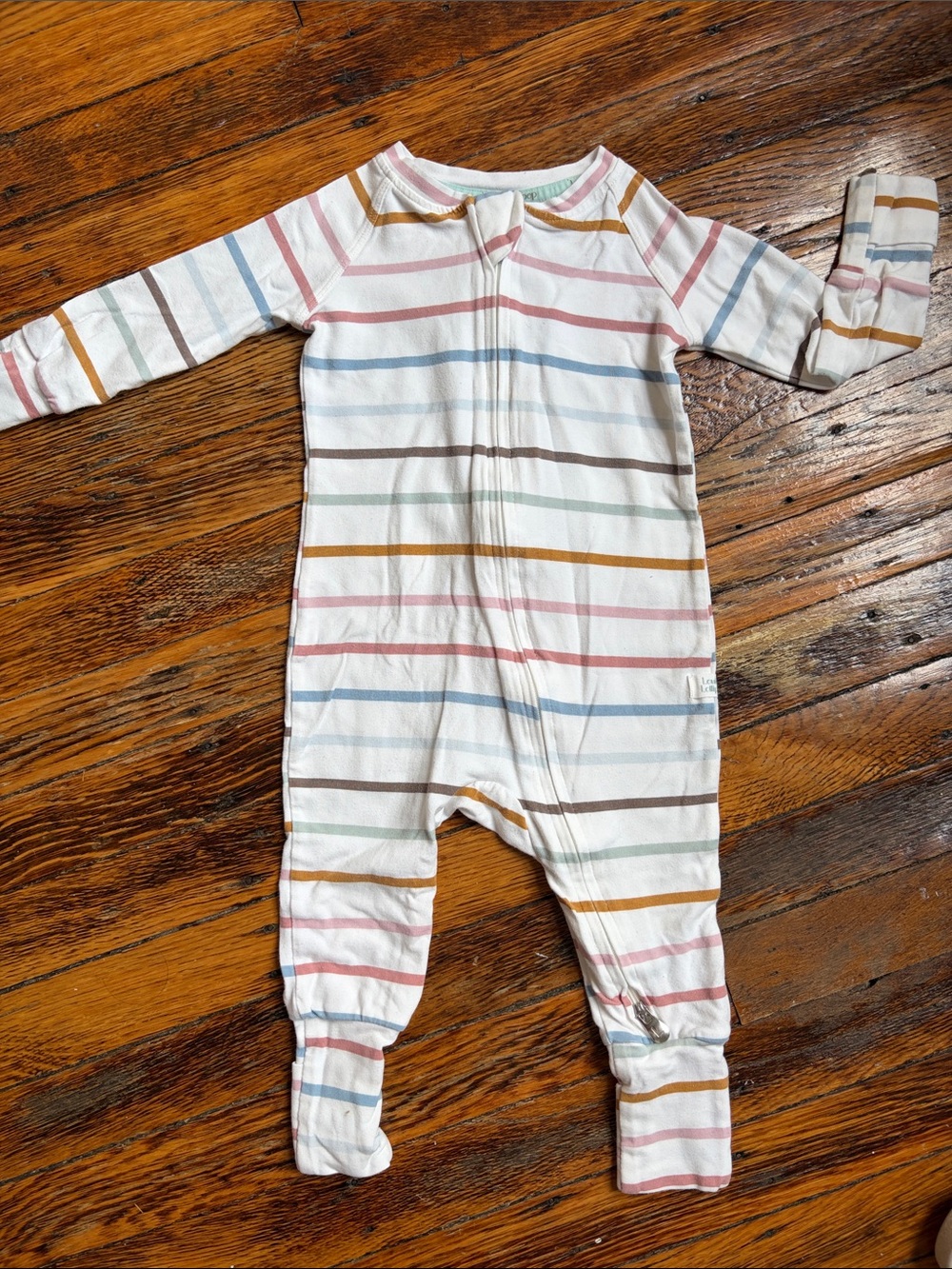 White Striped Baby Footie with Pastel Multi-Color Stripes